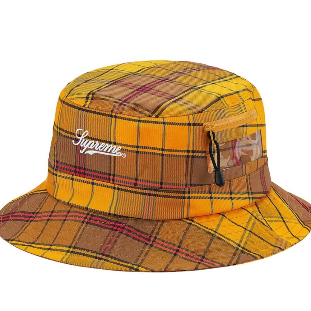 Supreme Yellow and Brown Plaid Bucket Hat
